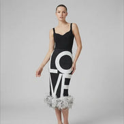 Feather Hem black and white 'LOVE' Pencil Skirt