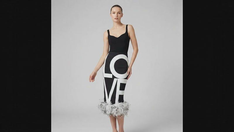 Feather Hem black and white 'LOVE' Pencil Skirt