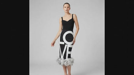 Feather Hem black and white 'LOVE' Pencil Skirt