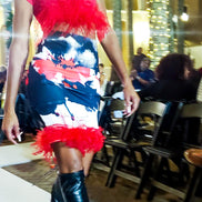 Ostrich Feather Hem Floral Pencil Skirt