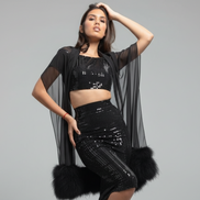 Faux Fur Feather Chiffon Shawl