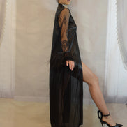 Satin Robe Set with Ostrich Feather Trim