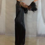 Satin Robe Set with Ostrich Feather Trim