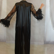 Satin Robe Set with Ostrich Feather Trim