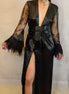 Satin Robe Set with Ostrich Feather Trim