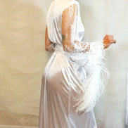 Satin Robe Set with Ostrich Feather Trim