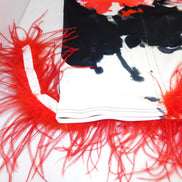 Ostrich Feather Hem Floral Pencil Skirt