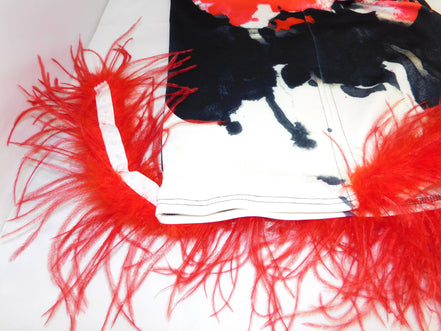 Ostrich Feather Hem Floral Pencil Skirt