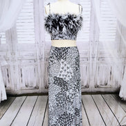 Ostrich Feather two piece skirt set