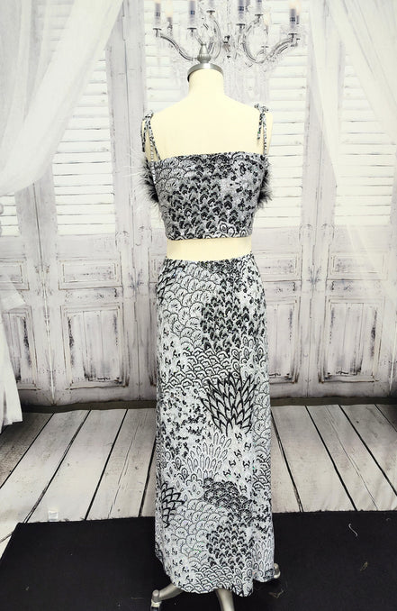 Ostrich Feather two piece skirt set