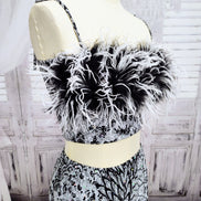 Ostrich Feather two piece skirt set