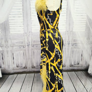 Marabou Feather Trim Jumpsuit with Slit