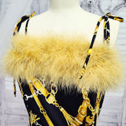 Marabou Feather Trim Jumpsuit with Slit