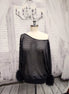 Sheer Striped Batwing Sleeve Top with Marabou Feather Cuffs