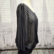 Sheer Striped Batwing Sleeve Top with Marabou Feather Cuffs