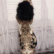 Marabou Feather Puff Short Sleeve Bodycon Dress