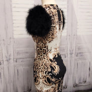 Marabou Feather Puff Short Sleeve Bodycon Dress