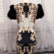 Marabou Feather Puff Short Sleeve Bodycon Dress