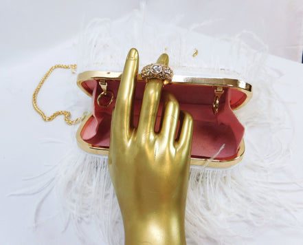Ostrich Feather & Crystal Ring Clutch