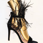Black Suede and Ostrich Feather Strappy Ankle shoe
