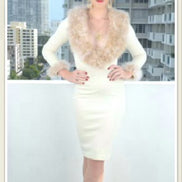 Ponte Knit Bodycon Dress with Marabou Feather Shawl Collar & Cuffs