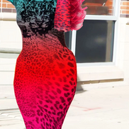 Ostrich Feather Ombre Tiger Bodycon Dress