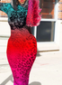 Ostrich Feather Ombre Tiger Bodycon Dress