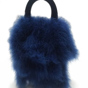 Feather handbag faux fur 'tails' with wood arch handle