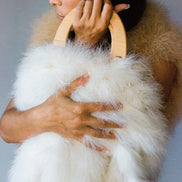Feather handbag faux fur 'tails' with wood arch handle