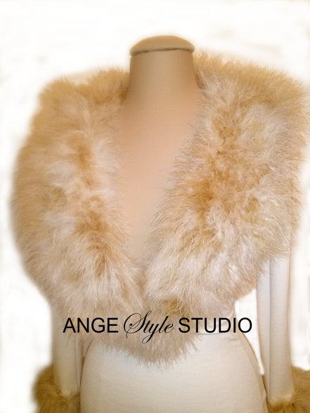 Ponte Knit Bodycon Dress with Marabou Feather Shawl Collar & Cuffs