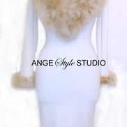 Ponte Knit Bodycon Dress with Marabou Feather Shawl Collar & Cuffs