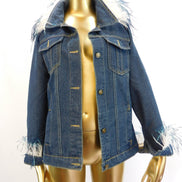 Ostrich Feather Trim Denim Jacket