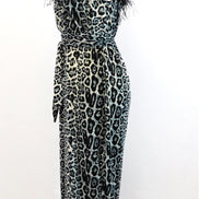 Stenciled Ostrich Feather Animal print Jumpsuit