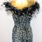 Stenciled Ostrich Feather Animal print Jumpsuit