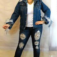 Ostrich Feather Trim Denim Jacket