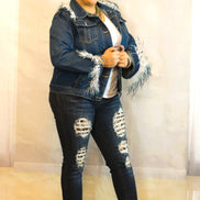 Ostrich Feather Trim Denim Jacket