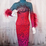 Ostrich Feather Ombre Tiger Bodycon Dress