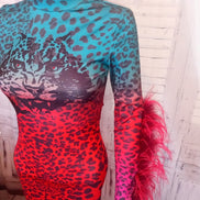 Ostrich Feather Ombre Tiger Bodycon Dress