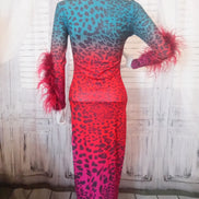 Ostrich Feather Ombre Tiger Bodycon Dress