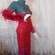 Ostrich Feather Ombre Tiger Bodycon Dress
