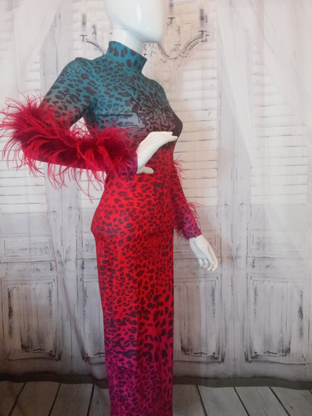 Ostrich Feather Ombre Tiger Bodycon Dress