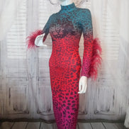Ostrich Feather Ombre Tiger Bodycon Dress