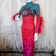 Ostrich Feather Ombre Tiger Bodycon Dress