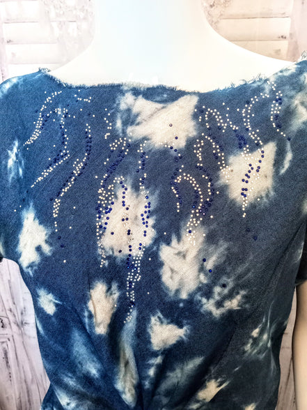 Ostrich Feather fringe Twisted Tie-Dye Denim Tunic