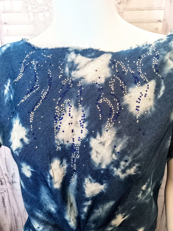 Ostrich Feather fringe Twisted Tie-Dye Denim Tunic