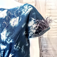 Ostrich Feather fringe Twisted Tie-Dye Denim Tunic