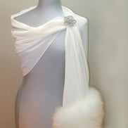 Faux Fur Feather Chiffon Shawl