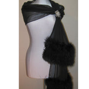 Faux Fur Feather Chiffon Shawl