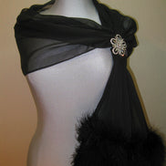 Faux Fur Feather Chiffon Shawl