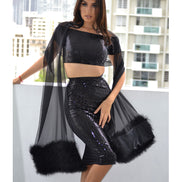Faux Fur Feather Chiffon Shawl